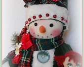 WINTER, Snow Girl and her Dolly Christmas Holidays Snowman ooak Art Home Decor Gift