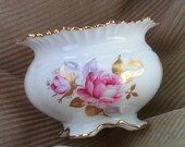 Aynsley White Vase, Bone China, Pink Roses, Collectible, Pretty, Gold Rim, Scalloped, Flowers