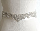 Crystal and Pearl Wedding Sash QUEENS LACE Rhinestone and Pearl Bridal Belt