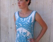 Vintage 60s dress Linen print dress  S