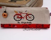 Zipper makeup pencil case bycicle red beige