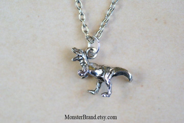Tiny Silver Tyrannosaurus Rex Dinosaur Necklace