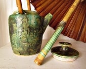 On Sale...Teapot with Bamboo Handle... Lovely Earthy Green