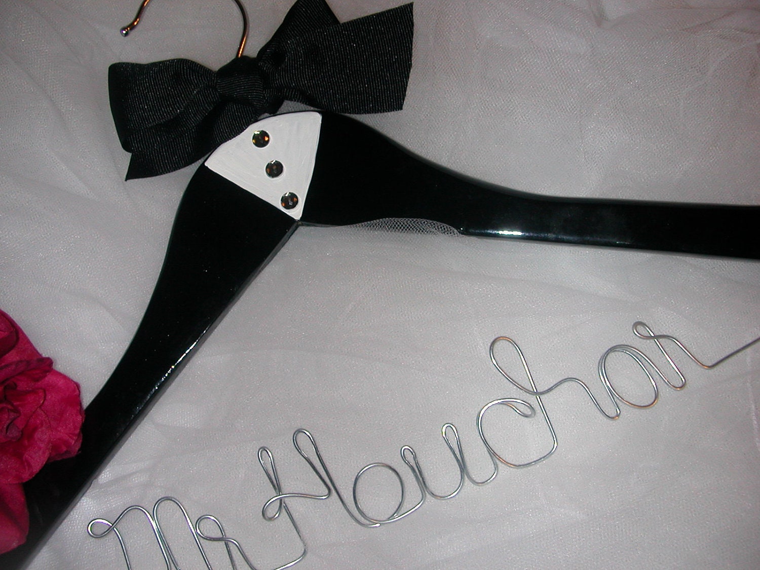 Tuxedo hanger for the Groom.. Personalized  Wedding Hanger,Custom hanger,Wire name hanger,Last name hanger,Bride coat hanger.