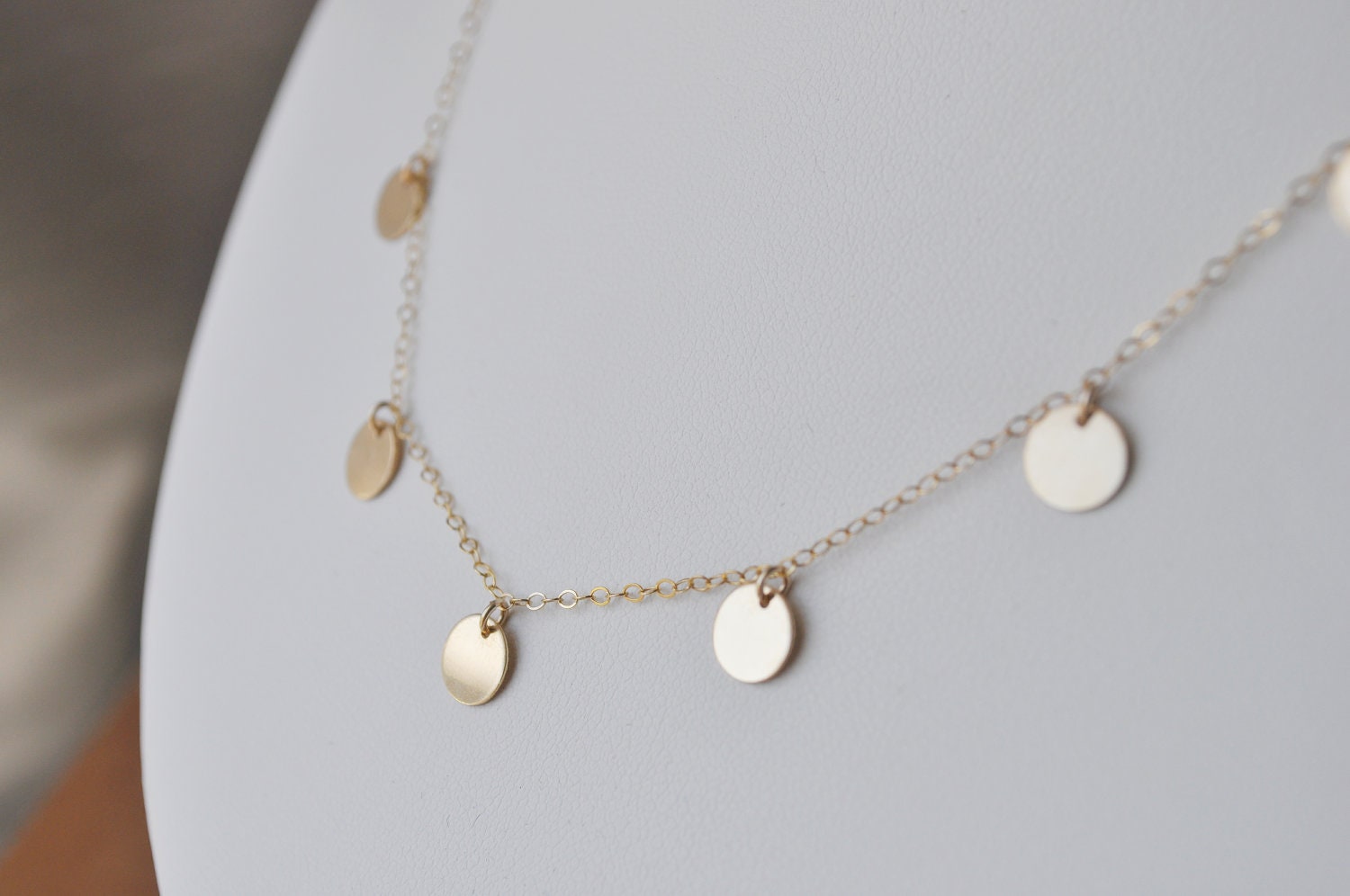 Gold Multi Dot Necklace - tiny gold filled small circle round disc - simple everyday or wedding jewelry