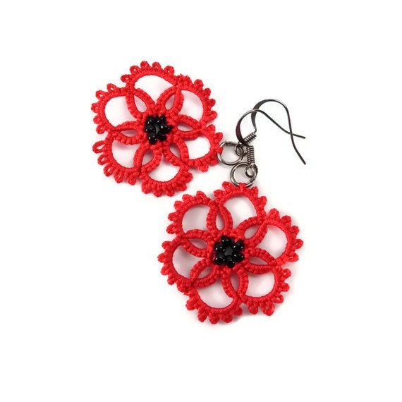 Remembrance poppy earrings - Red lace earrings