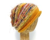 Knit Hat Womens  Gold Wool Slouchy Rolled Brim Hat