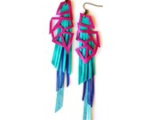 Geometric Earrings Jewel Tone Triangles and Fringe Color Block