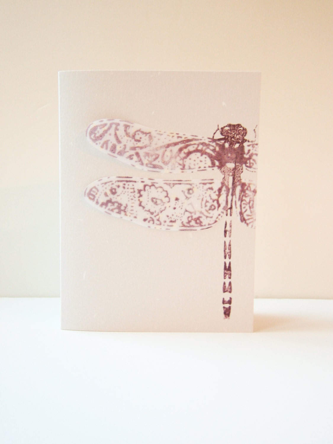 Handmade Card - Blank Greeting Card - Dragonfly Card - Plum Purple and Dove Gray - Select your own message