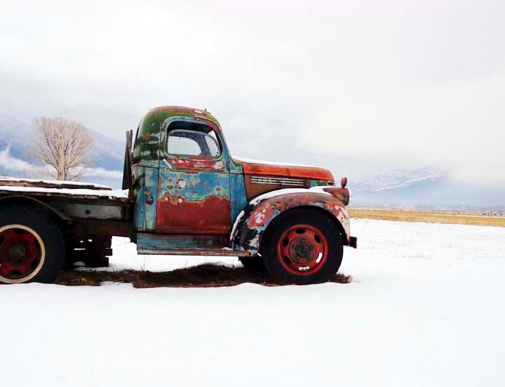 Rusty Chevy Winter Vintage Taos Truck - Turquoise Old Chevrolet Pickup - 8x10 Photograph - Fine Art Home Decor