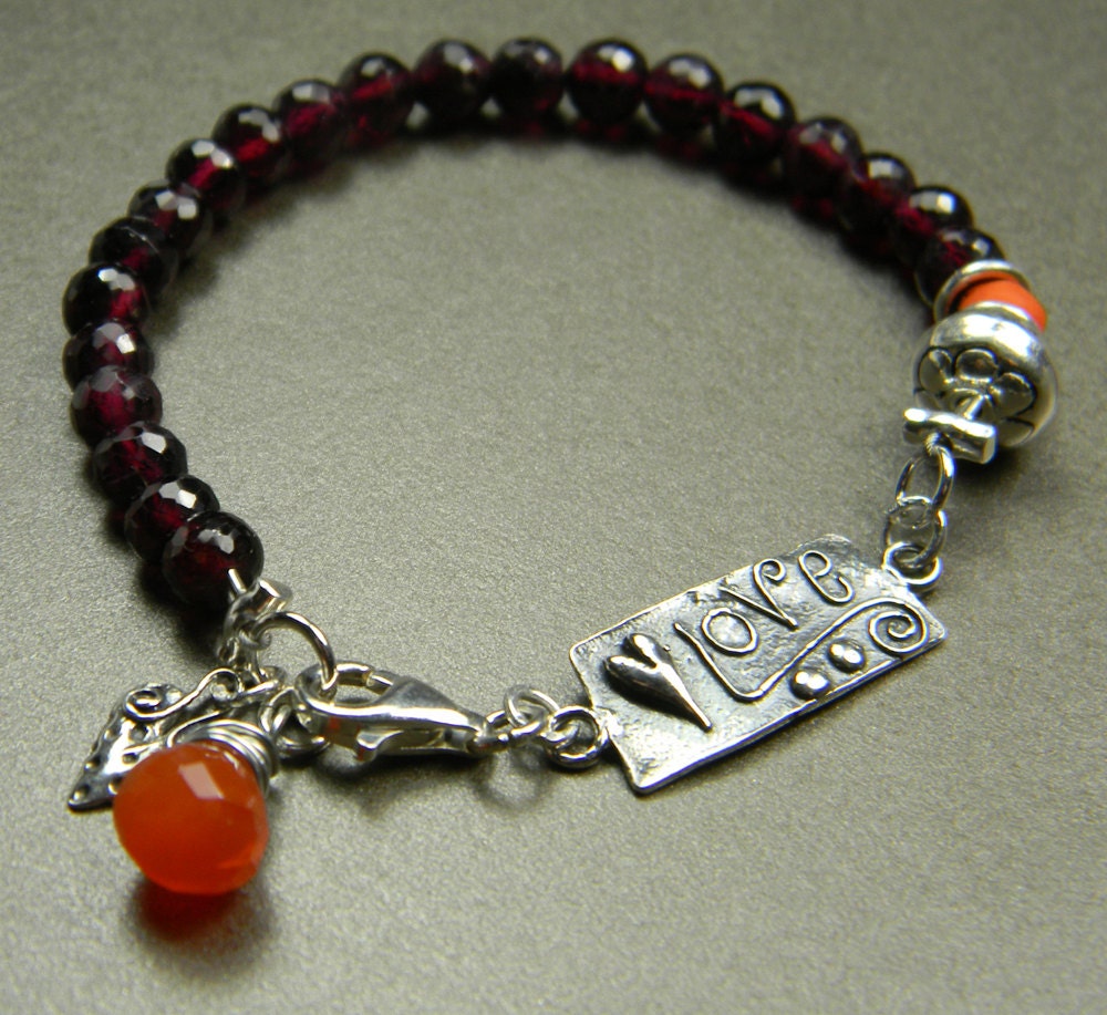 Garnet Sterling Silver Bracelet Carnelian Orange Love OOAK