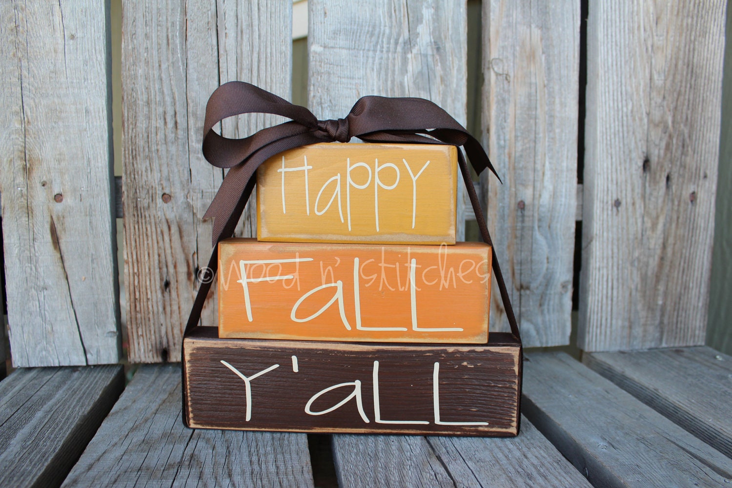 Primitive Autumn Happy Fall Y'aLL Wood block set  fall autumn pumpkin home seasonal decor thanksgiving personalized gift