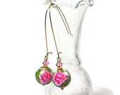Rose Bead Dangle Earrings in Pink