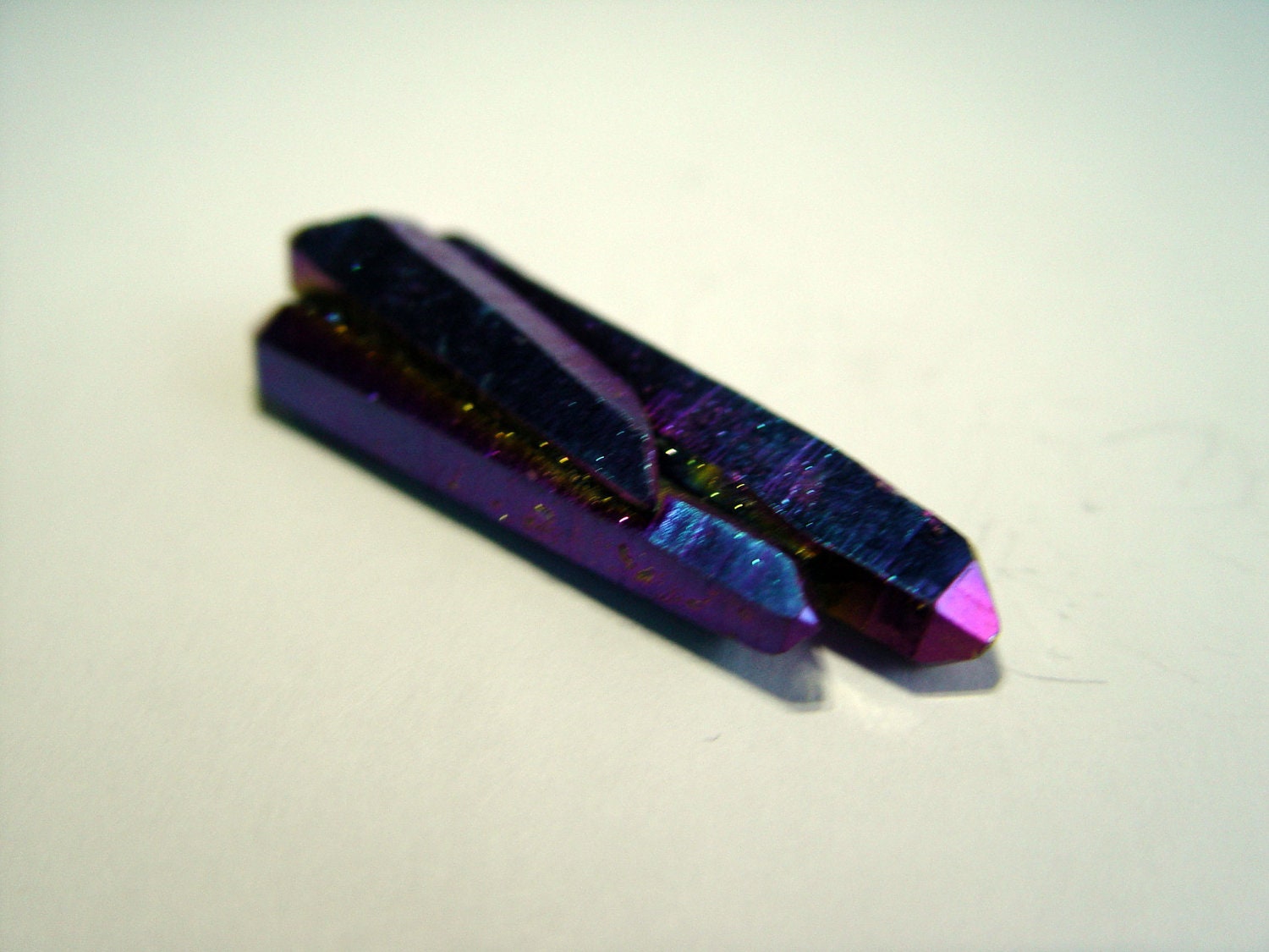 Triplet Family Double Terminated REAL Titanium Rainbow Flame Aura Quartz Crystal Point Mystic