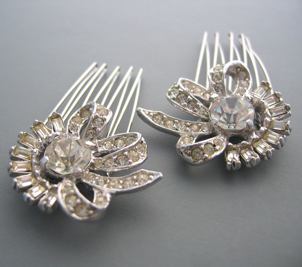 Floral Ribbons Rhinestone Hair Combs