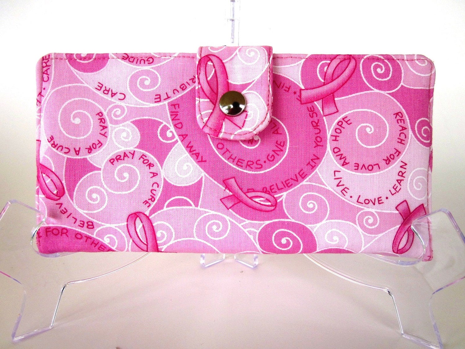 ON SALE Handmade women wallet Pink love hugs hope ID clear pocket -