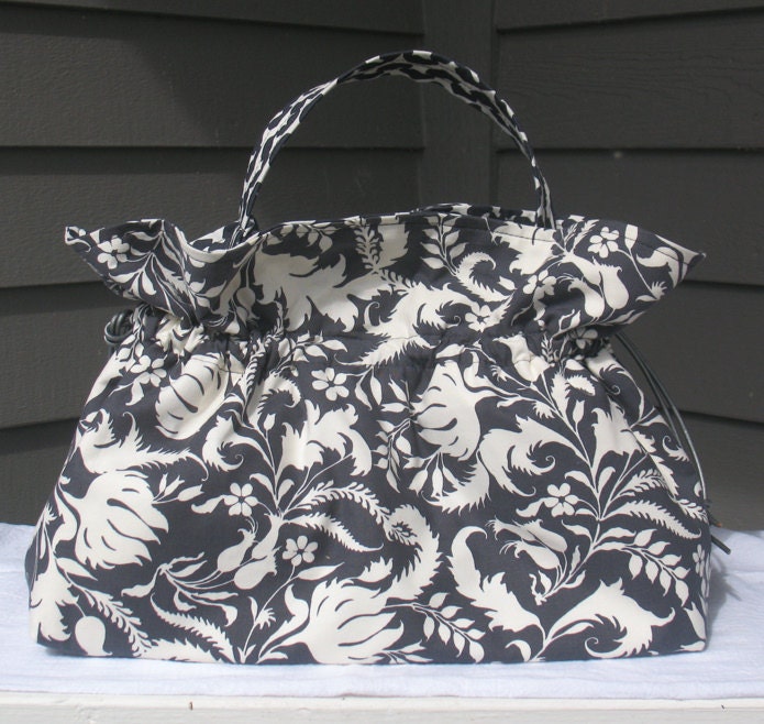 Large Danielle Bag - Amy Butler Lark Ivy Bloom and River Shine in Cinder