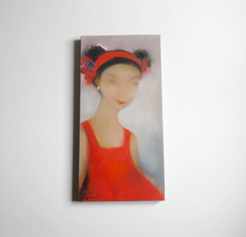 Red Dress, oil on canvas original painting 12x24"