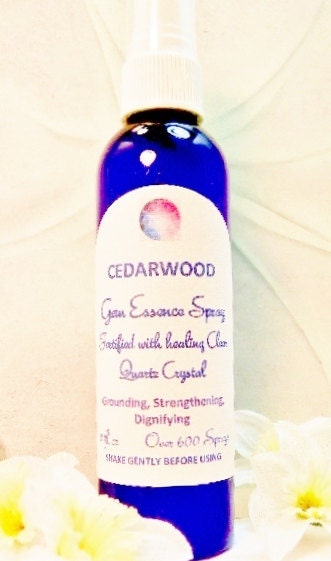 Sweet, Woody CEDARWOOD Gem Essence Spray Mist infused w Clear Quartz Crystal- Color Therapy- Chakra Balancing, Healing