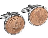 Handmade Celtic Cufflinks-Book of Kells- Irish mint coins. Genuine rare coins from Ireland featuring Irish harp and Irish celtic bird