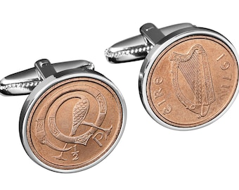 Handmade Celtic Cufflinks-Book of Kells- Irish mint coins. Genuine rare coins from Ireland featuring Irish harp and Irish celtic bird