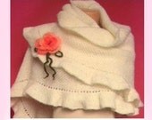 Bride Gift White Mohair Ruffle Shawl, Frilled with Crochet Flower , Express Delivery