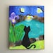 BLACK CAT and FIREFLIES, 8x10 Art Print, Cat Themed Wall Art, Whimsical Decor
