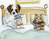 Dogs and Cats Living Together original illustration 9x12