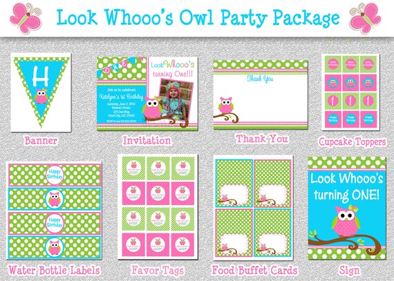 Owl Birthday Invitations , Birthday Party Package Printable Il_570xn