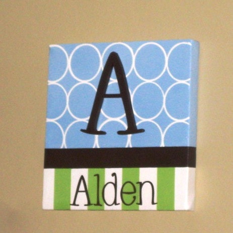 Wall Words Hand-Painted Wood on 8" x 8" Canvas-Initial and Name. Made to order- choose colors, fonts,etc.
