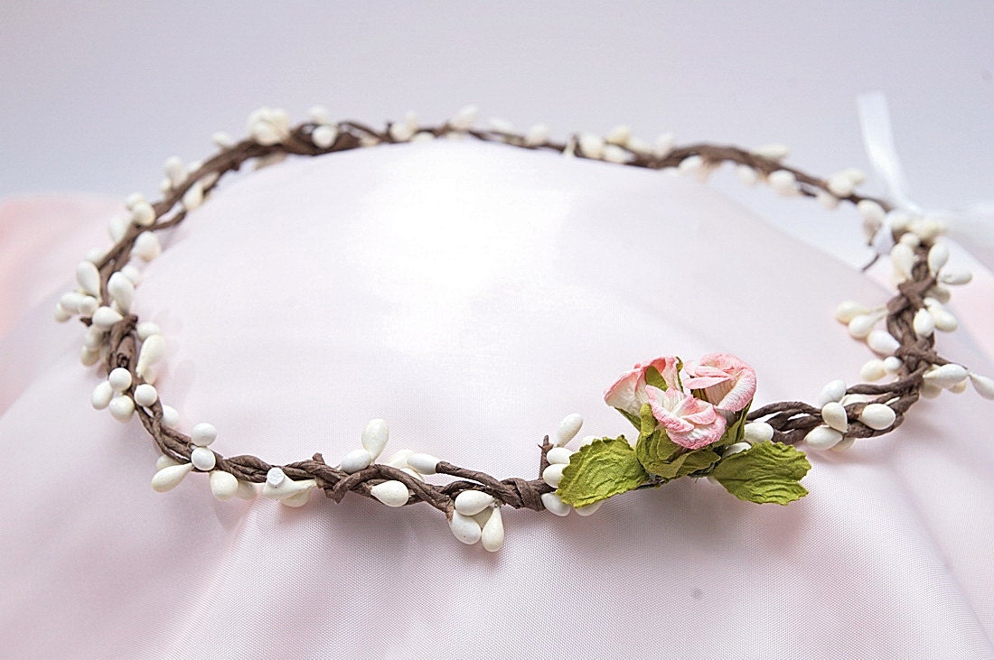 Bridal Wreath - Bridal Headband -  Flowers Wreath - White Pink Flowers Headband -  for the Bride or the Bridesmaids