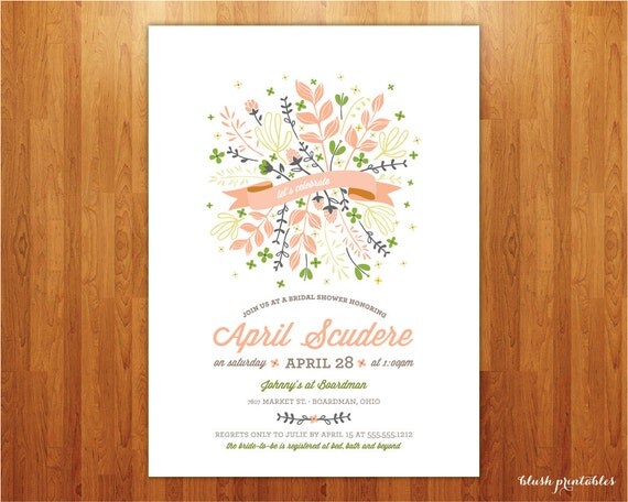 Floral Bridal Shower Invitation - 5x7 JPEG Printable DIY File - Botanical - Garden Il_570xn