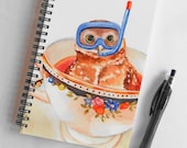Owl Notebook, Journal, Spiral Bound, Sketchbook, Owl Illustration, Paper Goods