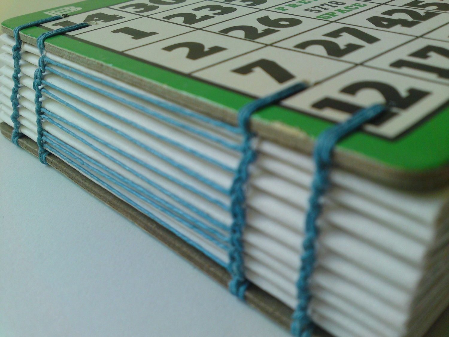 Vintage BINGO handmade journal / sketchbook / photo album - blue thread