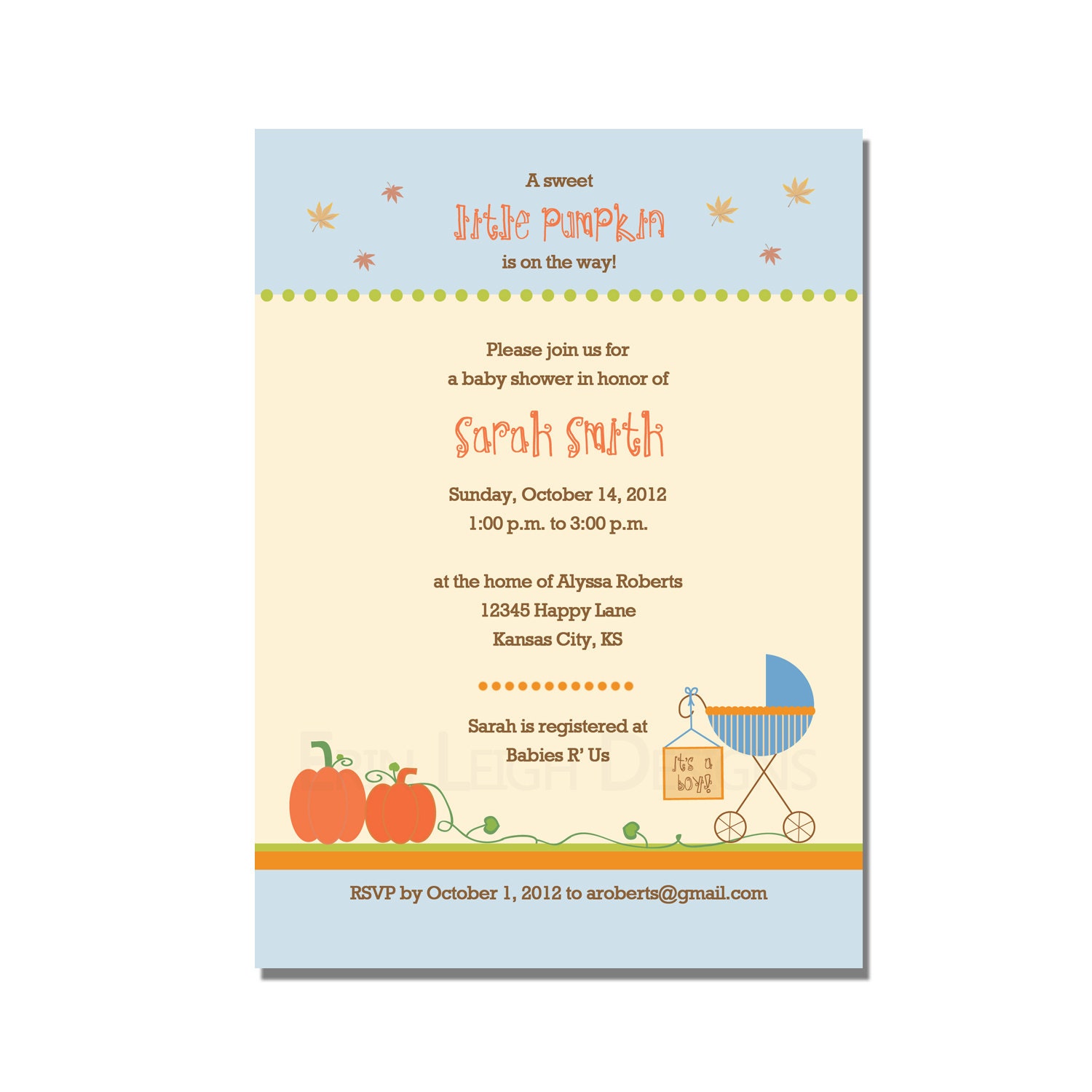 Sweet Little Pumpkin Baby Shower Invitation