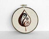 Embroidered Swirl Leaf in Dark Chocolate, Sepia, Umber, and Sienna -  Abstract Embroidery Hoop Fiber Art 4"
