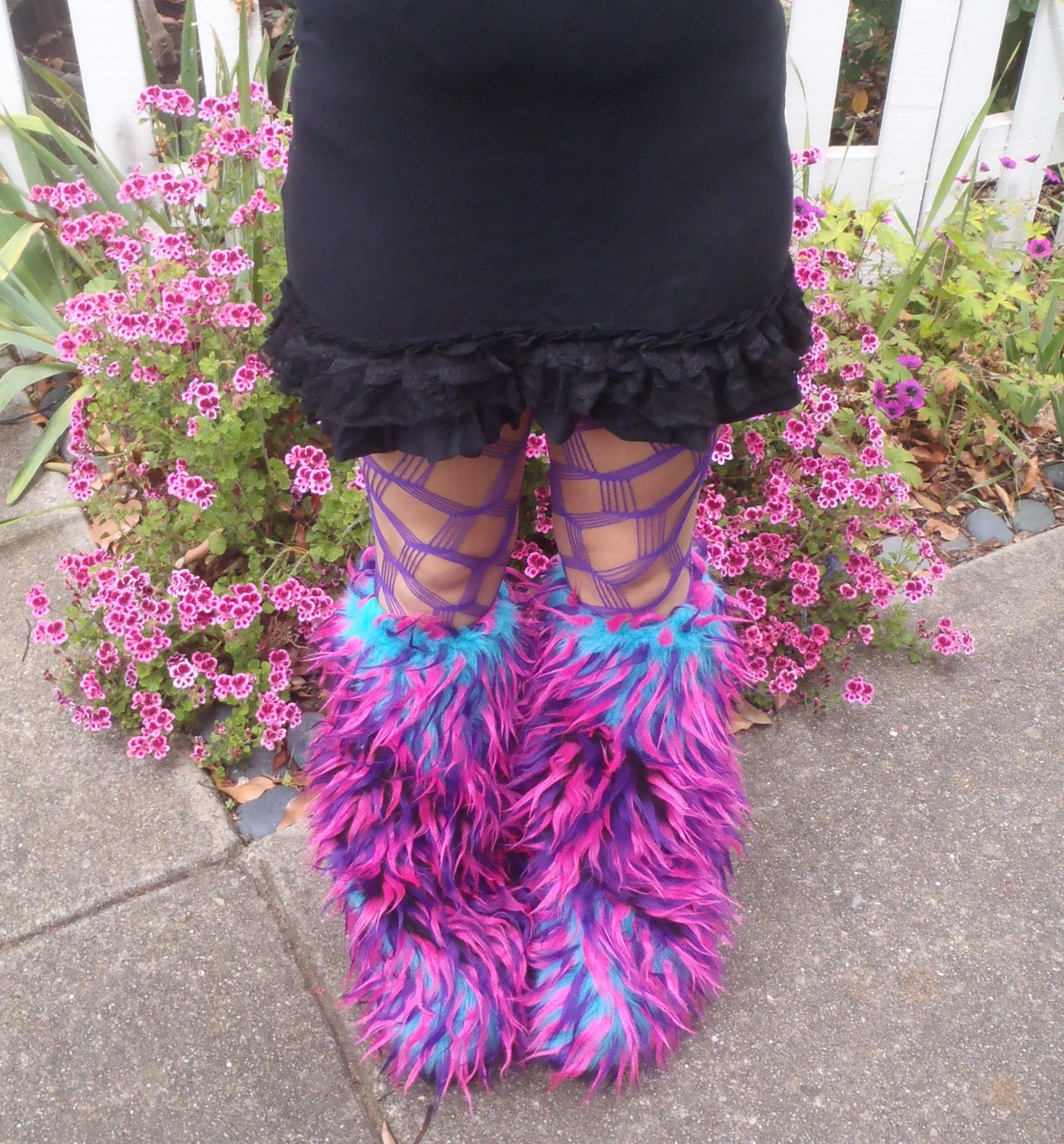 Spirit Flow Light Inspired-  Furry Boot Covers, Monster Swirl Fluffies- Blue, Pink Purple Black