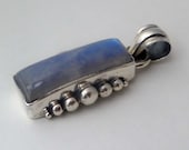 Sterling Silver Rainbow Moonstone Pendant - Handmade Sterling Silver Pendant - Silver Cabochon Pendant