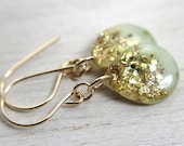 seafoam green teardrop earrings on 14k gold fill earwires - glitter earrings drop earrings