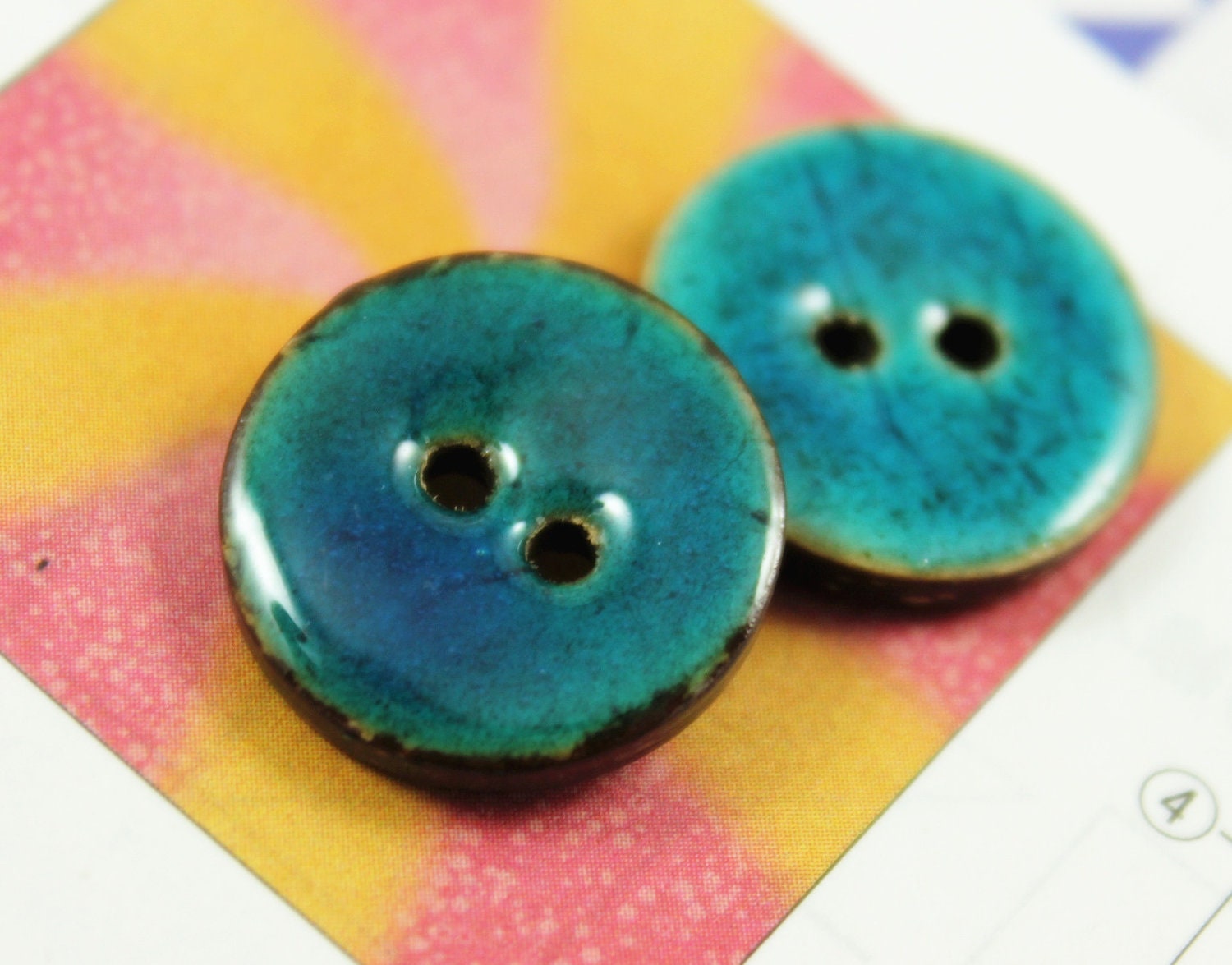 10 Pieces Of  Translucent DarkCyan Enamel Buttons With Coconut Base. 0.71 inch