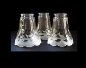3 Vintage Frosted Glass and Clear Scalloped Light Shades