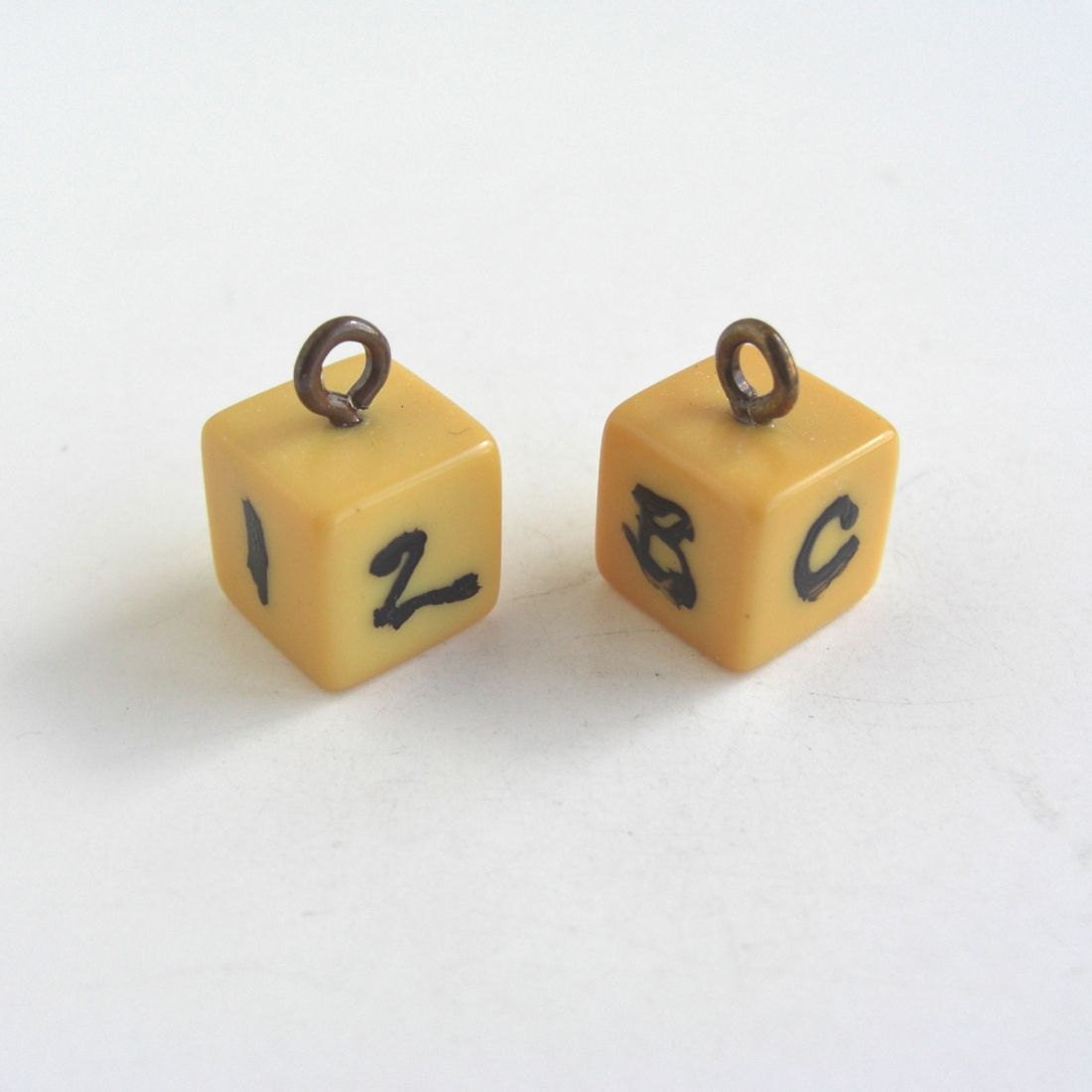 2 Bakelite Charms - ABCD & 1234 Cube