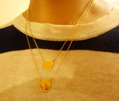 double initial necklace-layered initial necklace-high polished disc-initial disc necklace-initial charm necklace-double chain