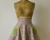 Womens Dora Half Apron 50s Circle Skirt Folk Print