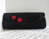 Silk black clutch with red fabric buttons, Black clutch bag