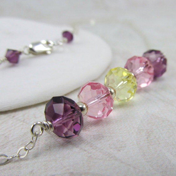 Amethyst Multi Crystal Bar Style Silver Necklace