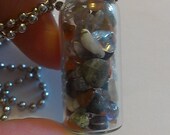 Unisex Raw Gemstone Chakra Healing Crystal Bottle Pendant, Silver Plated Ball Chain