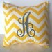 Monogrammed pillow cover, 14 x 14, yellow and white chevron