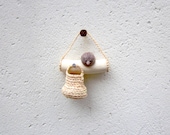 Miniature bird on a twig with mini basket , native wall art - plad