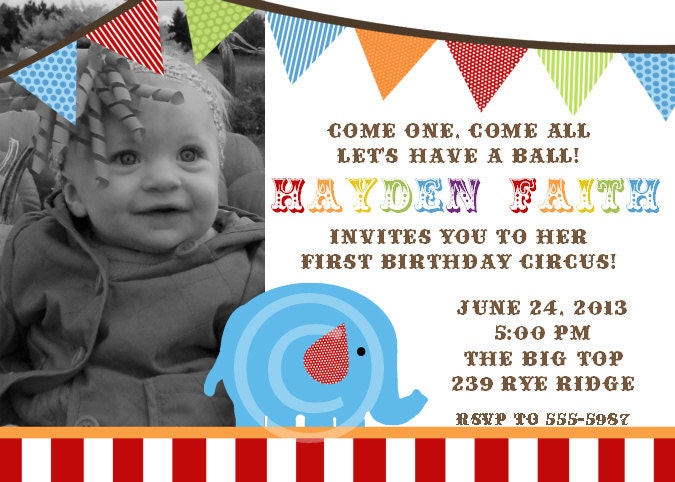 Circus Elephant Invitations for Birthday Party or Baby Shower Printable DIY Big Top Invite by Bee And Daisy Il_570xn